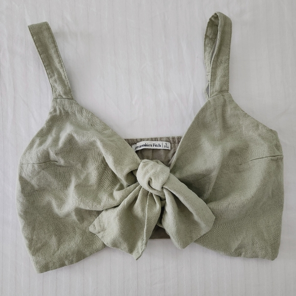 Abercrombie & Fitch Tops - *SOLD* Abercrombie & Fitch Linen Tie Front Cropped Tank in Sage Green - Size S